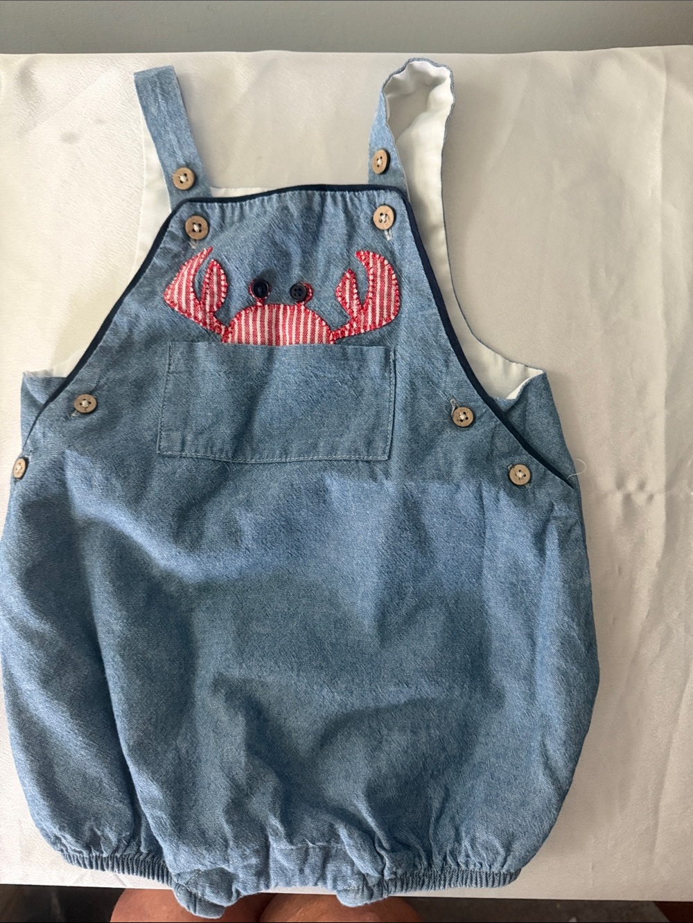 Mud Pie Light Denim with Crab Appliqué  Baby Romper